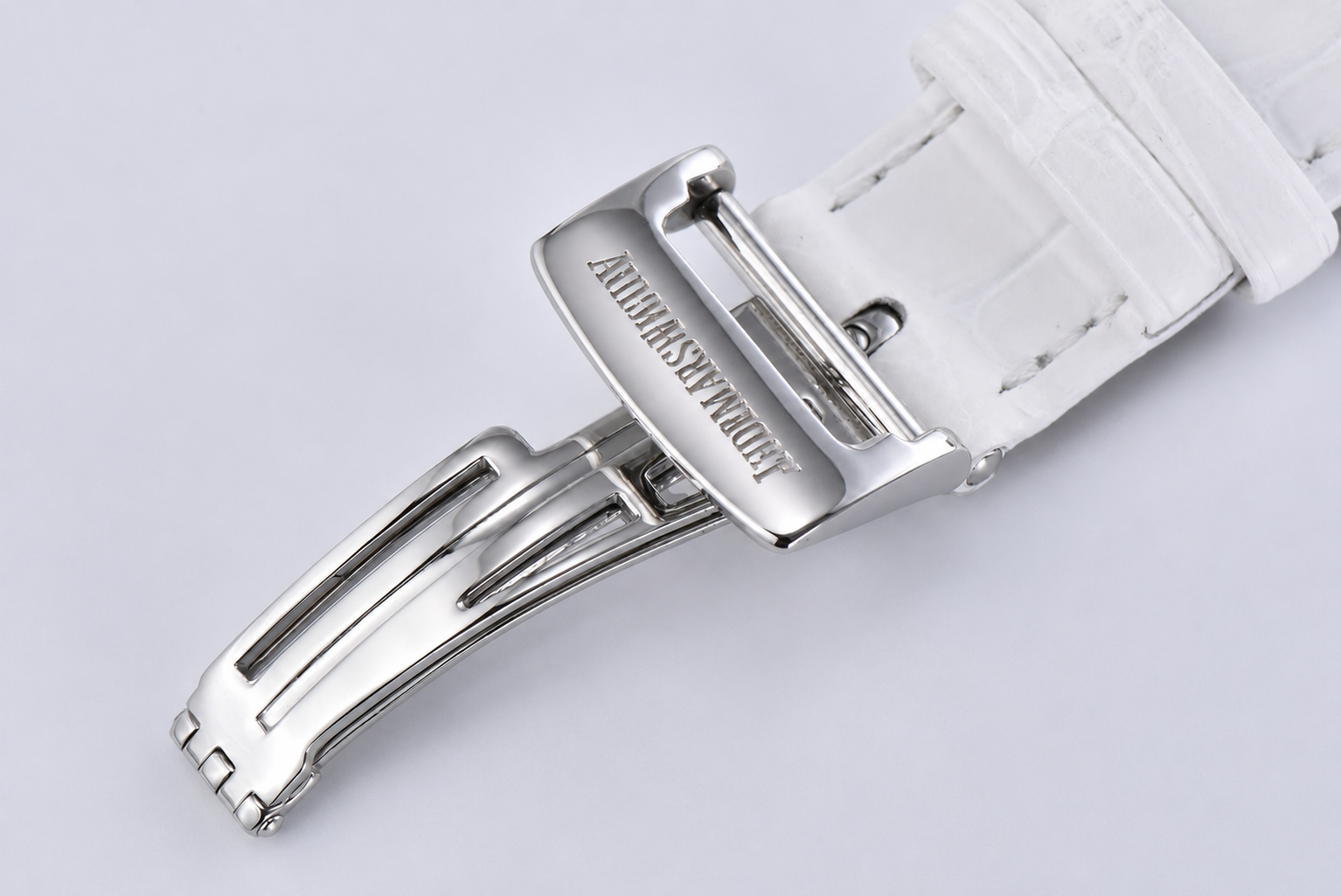 Lady Royal Oak 33mm 67651 SS/Diamond Bezel V7F 1:1 White Textured Dial On White Croco Leather Strap Ronda Quartz to AP Cal.2713 - Image 10