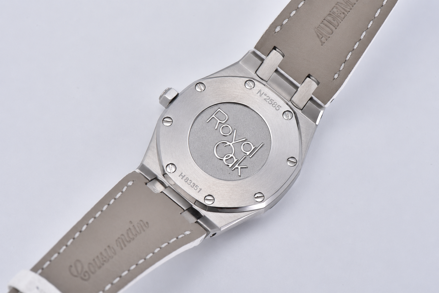 Lady Royal Oak 33mm 67651 SS/Diamond Bezel V7F 1:1 White Textured Dial On White Croco Leather Strap Ronda Quartz to AP Cal.2713 - Image 8