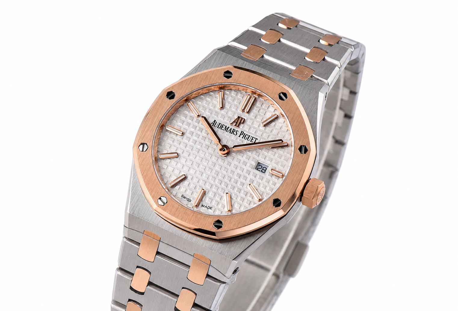 Lady Royal Oak 33mm SS/RG 8F 1:1 Best Edition White Dial on SS/RG Bracelet Swiss Quartz
