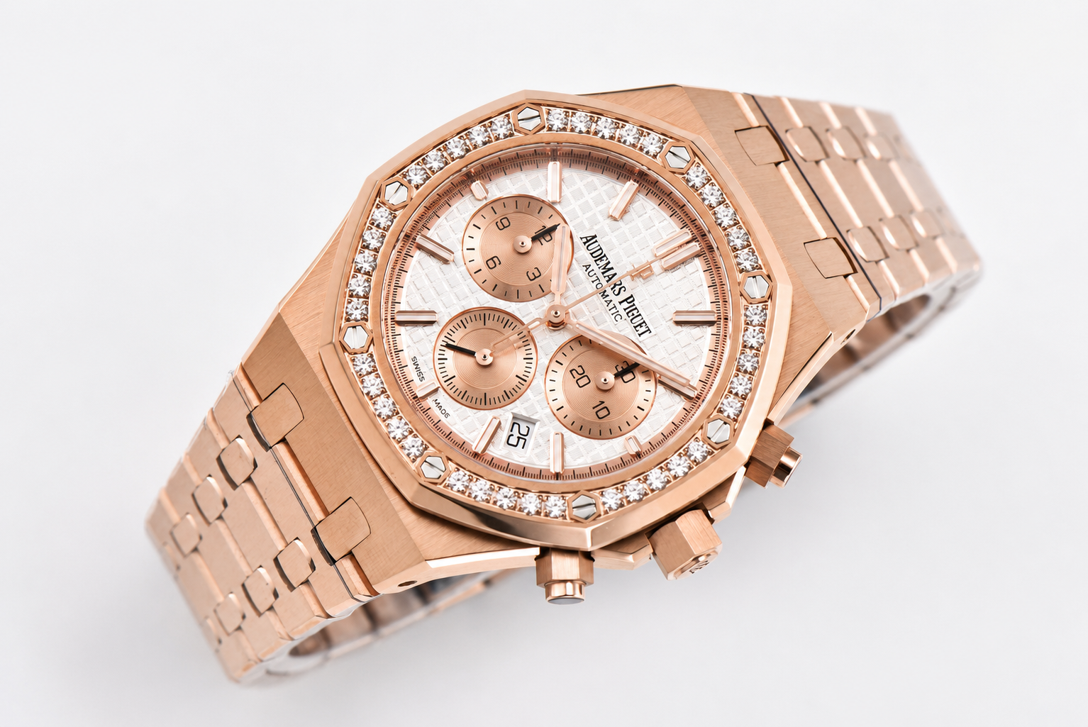 Royal Oak Chrono 26315 RG APSF 1:1 Best Edition White/RG Dial Diamonds Bezel on RG Bracelet A2385 - Image 3