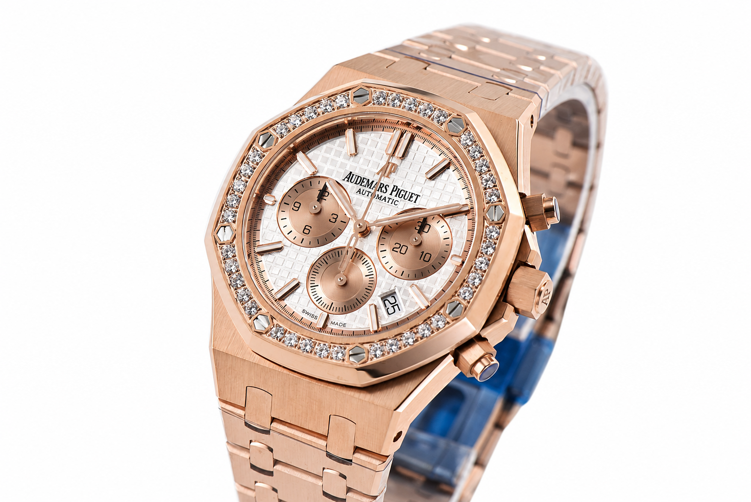 Royal Oak Chrono 26315 RG APSF 1:1 Best Edition White/RG Dial Diamonds Bezel on RG Bracelet A2385