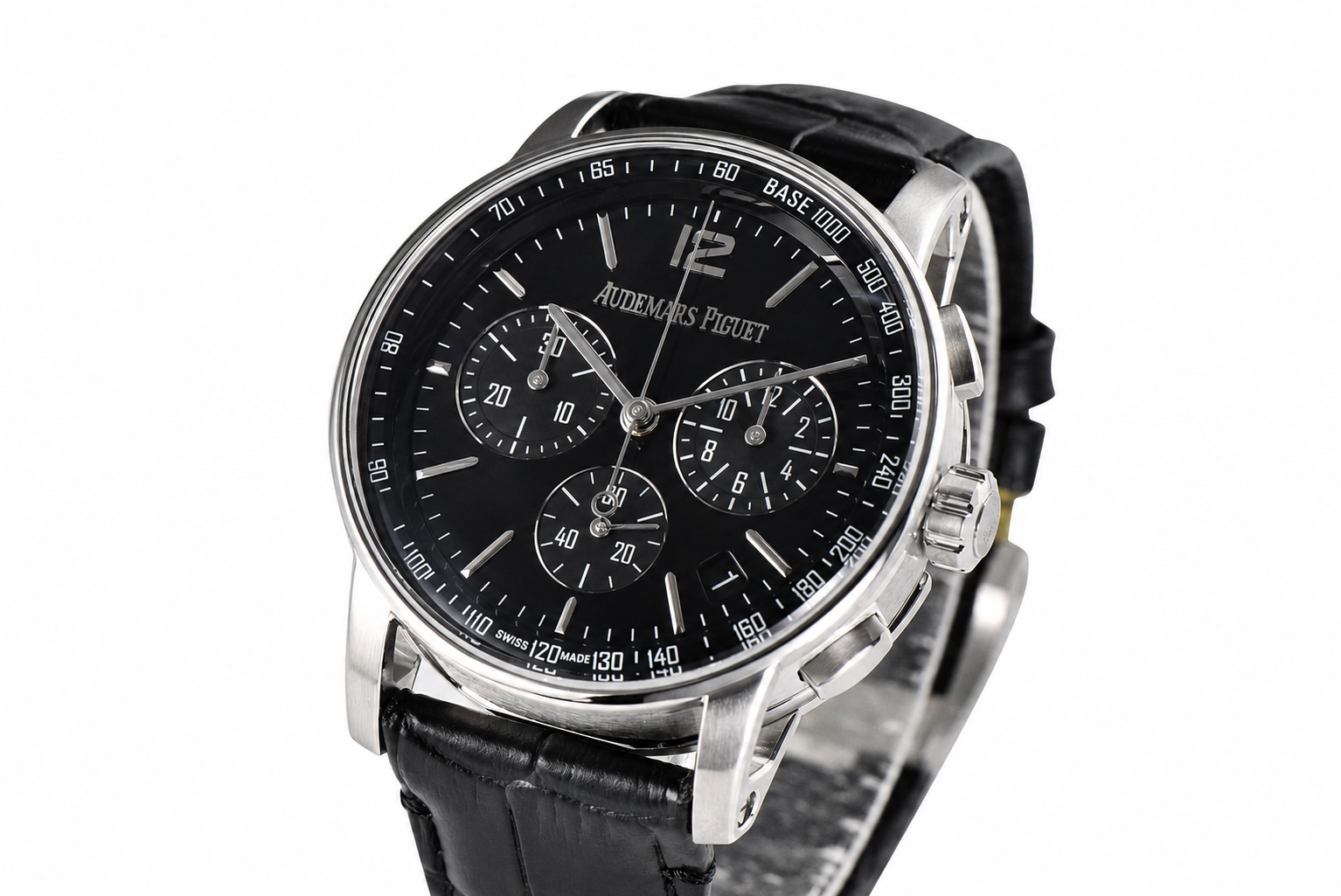 Code 11.59 Chrono 26393 SS APSF 1:1 Best Edition Black Dial on Black Leather Strap SA4401