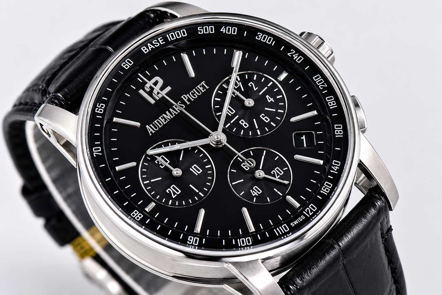 Code 11.59 Chrono 26393 SS APSF 1:1 Best Edition Black Dial on Black Leather Strap SA4401 - Image 3