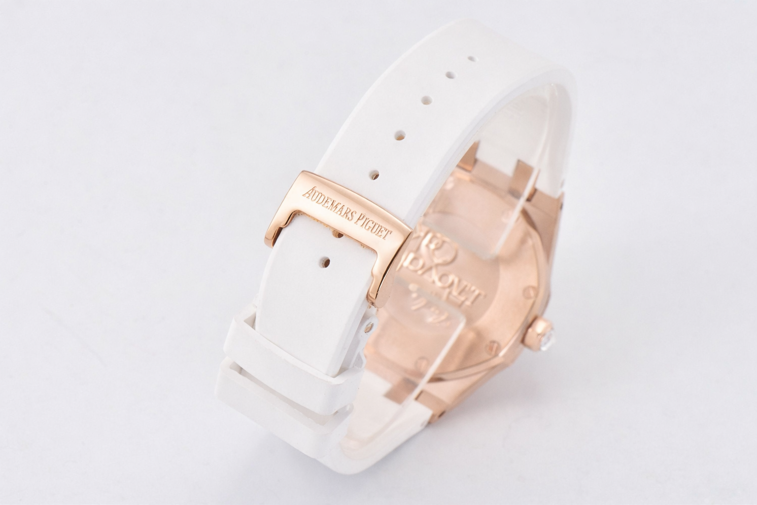 Royal Oak Offshore Ladies 33mm RG RXW Best Edition White Dial Diamonds Bezel on White Rubber Strap Swiss Quartz - Image 6