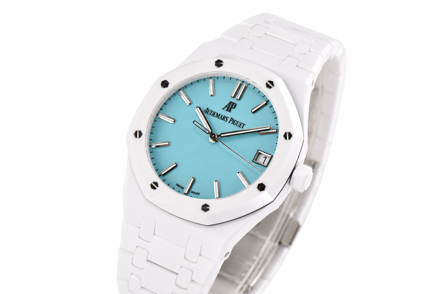 Royal Oak 15500 White Ceramic APSF 1:1 Best Edition Tiffany Blue Dial on Bracelet SA4302