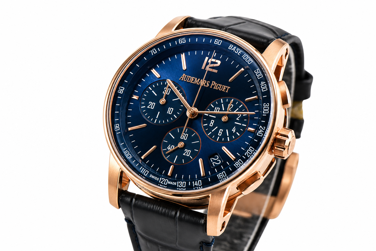 Code 11.59 Chrono 26393 RG APSF 1:1 Best Edition Blue Dial RG Marker on Blue Leather Strap SA4401