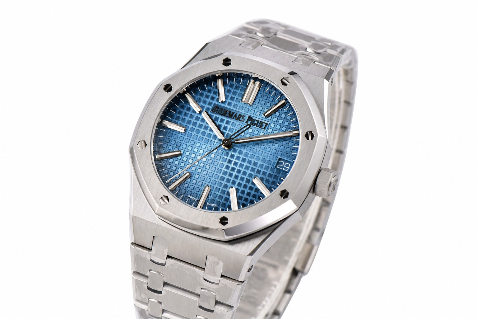 Royal Oak 41mm 15510 SS ZF 1:1 Best Edition Ice Blue Textured Dial on SS Bracelet SA4302