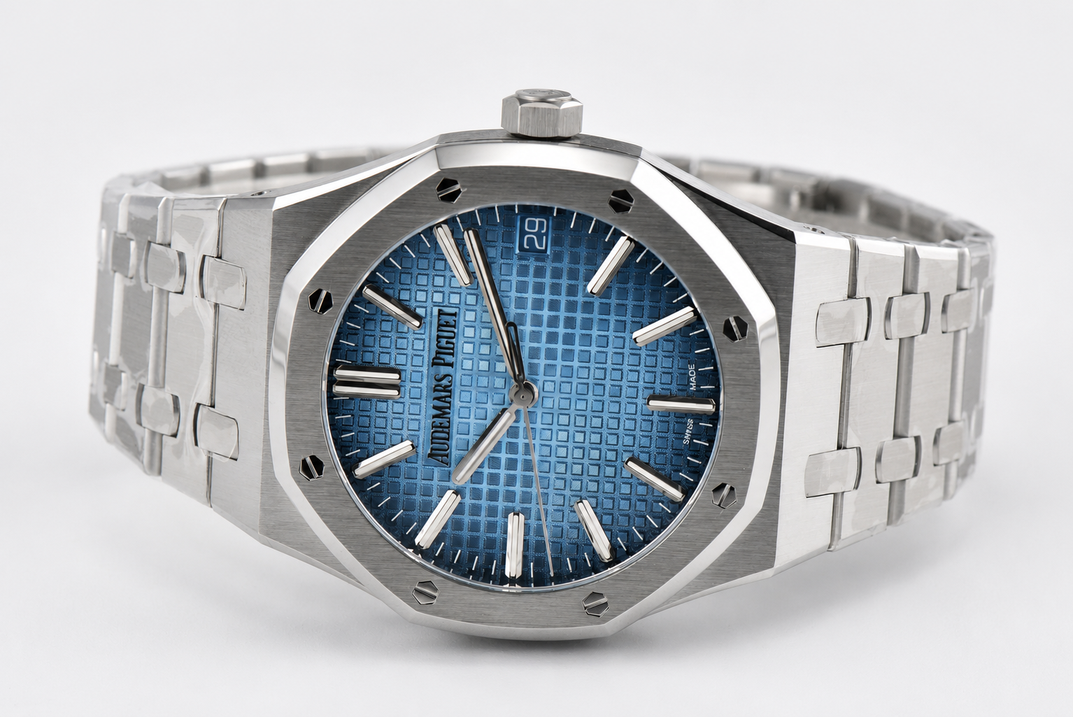 Royal Oak 41mm 15510 SS ZF 1:1 Best Edition Ice Blue Textured Dial on SS Bracelet SA4302 - Image 10