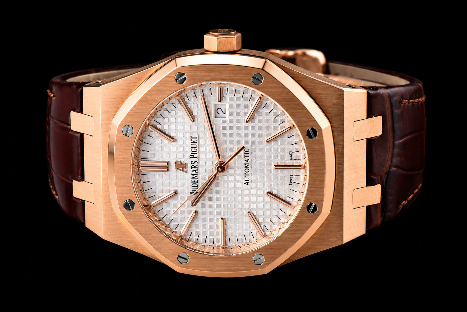 Royal Oak 41mm 15400 RG APSF 1:1 Best Edition Silver Dial on Brown Leather Strap SA3120 V4(Tungsten Heavy Version) - Image 3