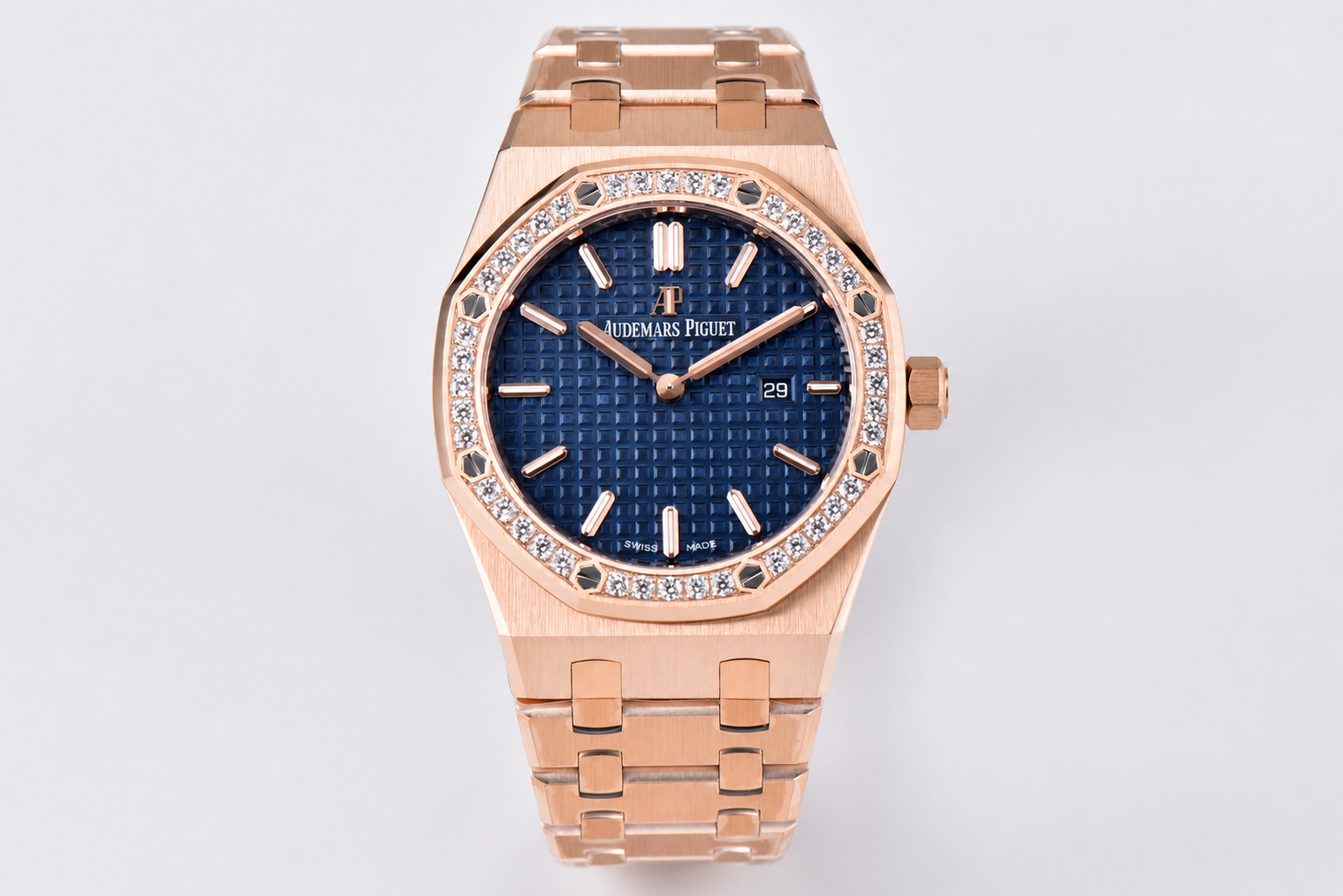 Lady Royal Oak 33mm RG ZF 1:1 Best Edition Blue Dial Diamonds Bezel on RG Bracelet Swiss Quartz - Image 2