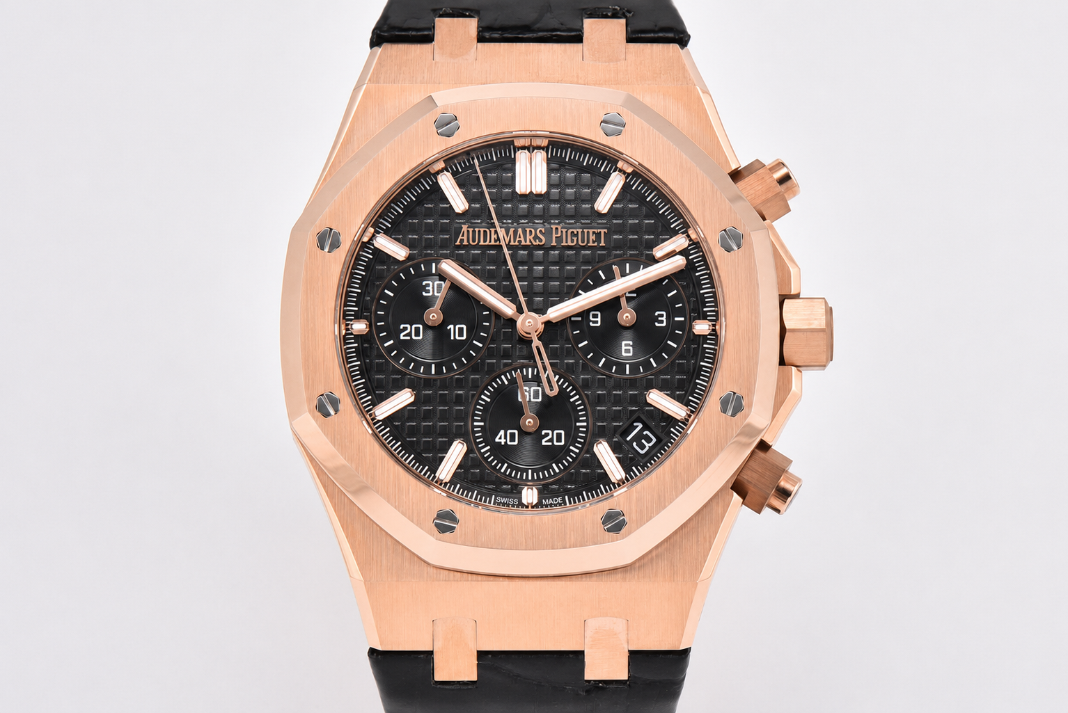 Royal Oak Chrono 26240 RG APSF 1:1 Best Edition Black Dial on Black Leather Strap SA4401 - Image 2