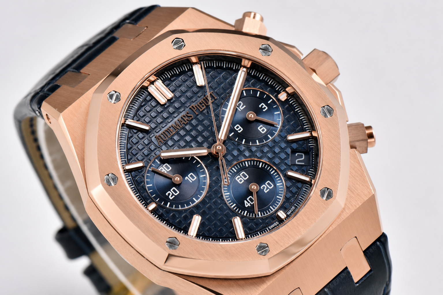 Royal Oak Chrono 26240 RG APSF 1:1 Best Edition Blue Dial on Black Leather Strap SA4401 - Image 2