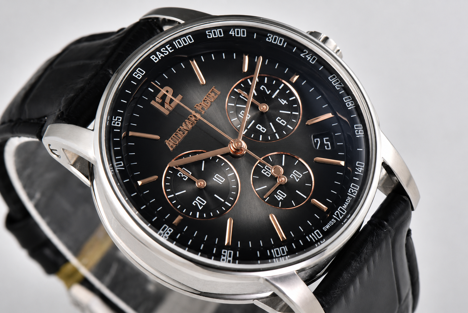 Code 11.59 Chrono 26393 SS APSF 1:1 Best Edition Gradient Gray Dial on Black Leather Strap SA4401 - Image 2