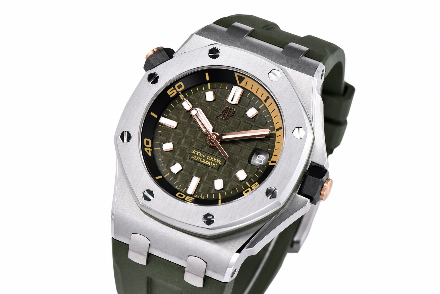 Royal Oak Offshore Diver 15720 SS APF 1:1 Best Edition Green Dial on Green Rubber Strap A4308