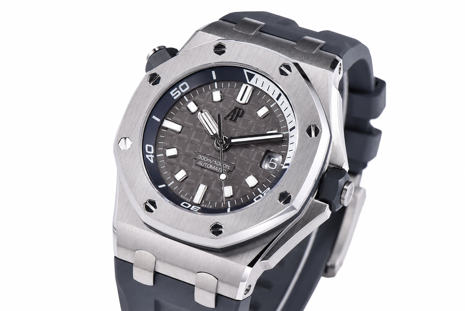 Royal Oak Offshore Diver 15720 SS APF 1:1 Best Edition Gray Dial on Gray Rubber Strap A4308