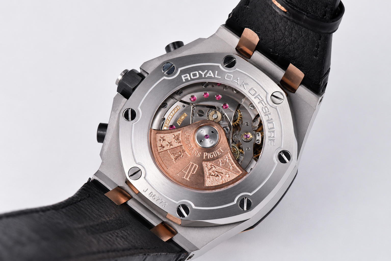 Royal Oak Offshore 42mm SS APF 1:1 Best Edition RG Bezel Blue Dial on Black Leather Strap A3126 - Image 6