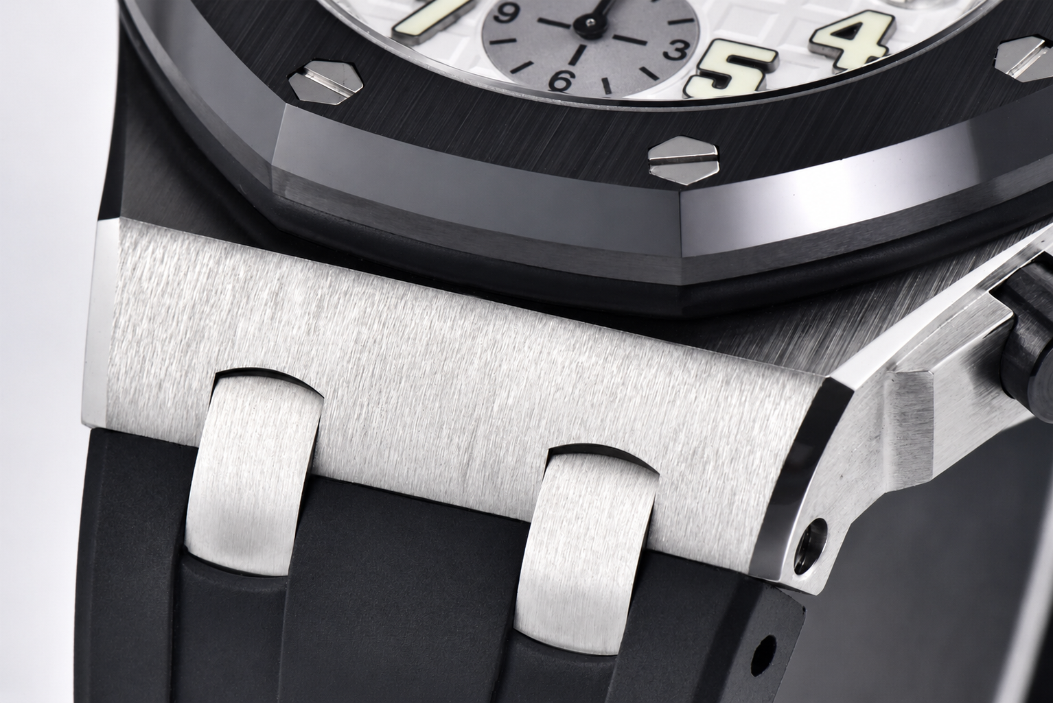 Royal Oak Offshore 42mm SS APF 1:1 Best Edition White Dial White Numeral Markers Ceramic Bezel on Black Rubber Strap A7750 - Image 4