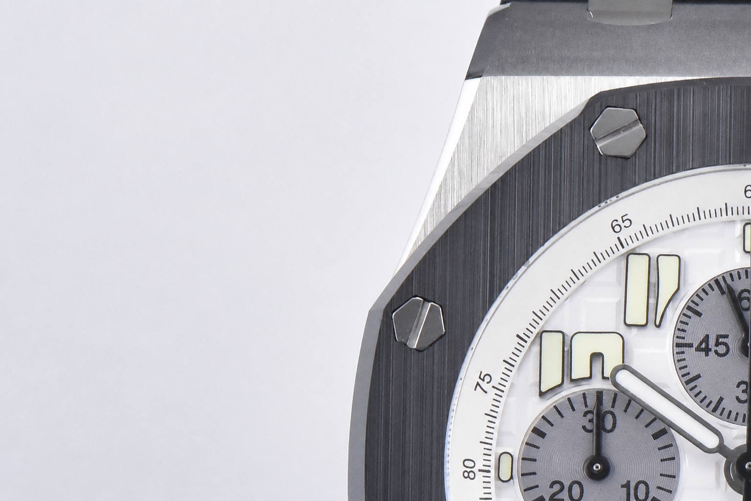 Royal Oak Offshore 42mm SS APF 1:1 Best Edition White Dial White Numeral Markers Ceramic Bezel on Black Rubber Strap A7750 - Image 5