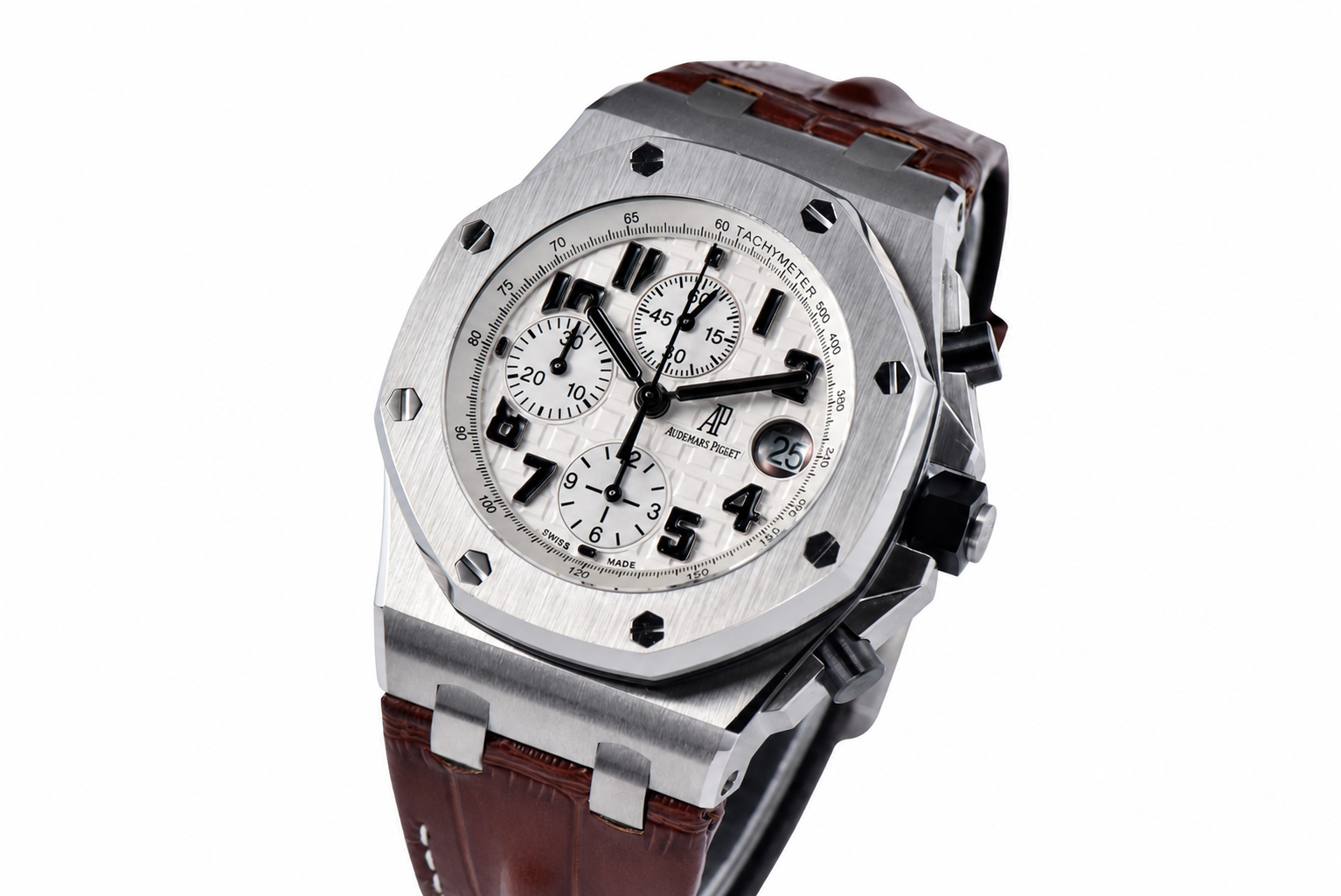 Royal Oak Offshore 42mm Safari SS APF 1:1 Best Edition White Dial on Brown Leather Strap A7750
