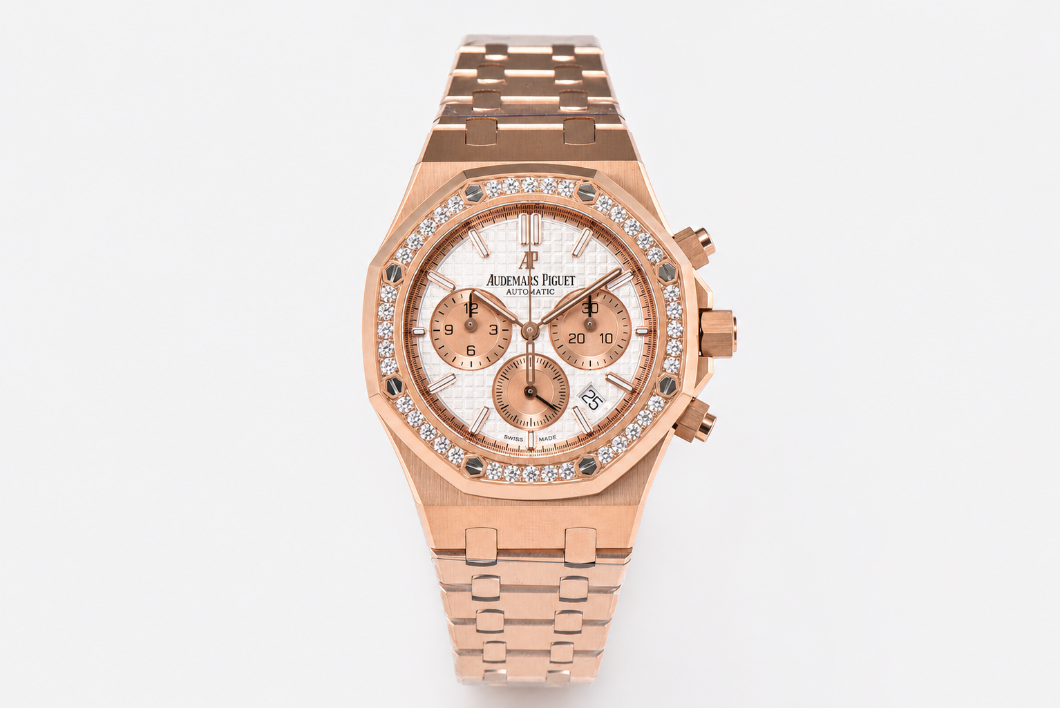 Royal Oak Chrono 26315 RG APSF 1:1 Best Edition White/RG Dial Diamonds Bezel on RG Bracelet A2385 - Image 2